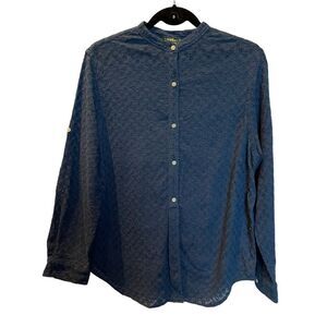 Lauren Ralph Lauren Blue Eyelet Long sleeve button front Size Large